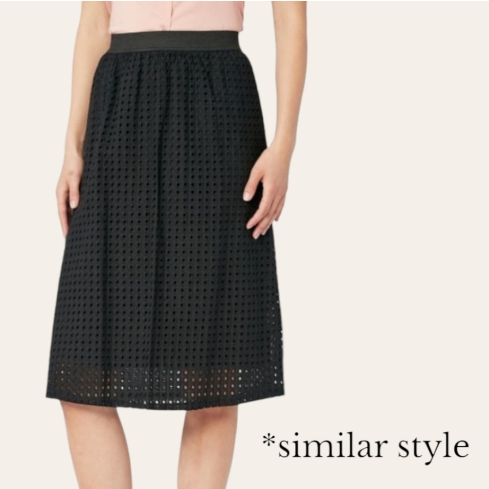 🖤 Donna Morgan Cotton Broderie Anglaise Floral Eyelet A-Line Midi Skirt, 8